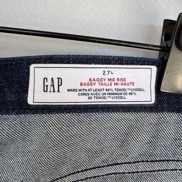 Gap Mid Rise UltraSoft Baggy Rinsed Dark Blue Denim Wide Leg Jeans Size 27 Long - Picture 11 of 11
